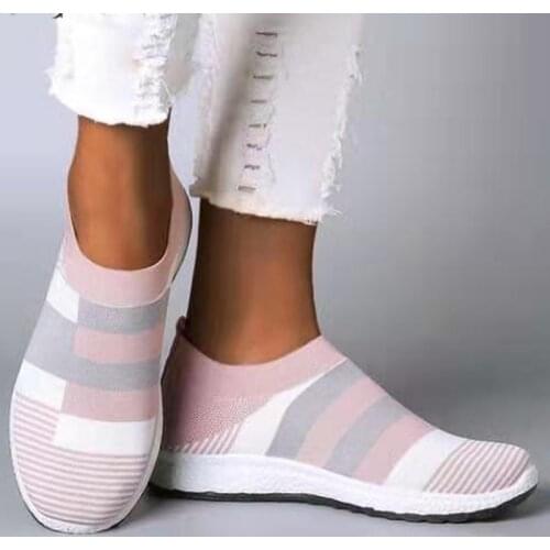 Womens Casual Vulcanized Shoes Woman Mesh Sneakers Women Knitted Flat Ladies Slip On Female Footwear Size 42 Feminino Zapatos
