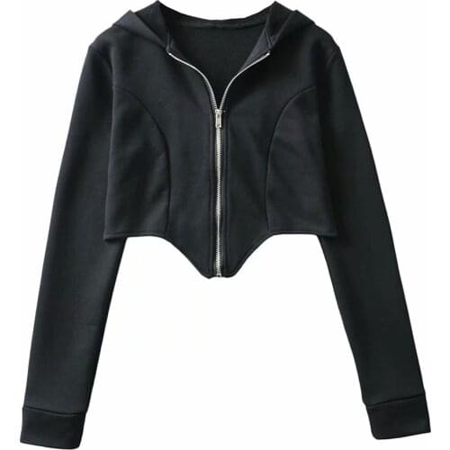 European and American style irregular sexy cardigan jacket women 2021 spring new waist short hooded