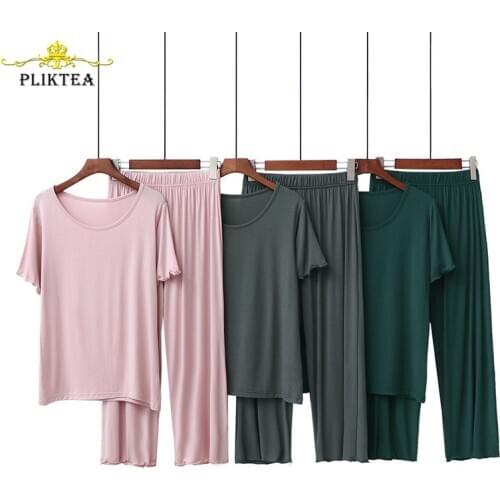 Large Size Loose Soft Modal Autumn Home Clothes for Women 2 Pieces Set Plus Size Homewear Female Pajamas Set Ladies Sleepwear