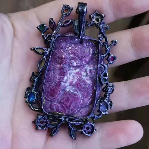 S925 sterling silver exaggerated luxury custom multiple gemstone ruby emerald purple spodum tourmaline peridot female ring