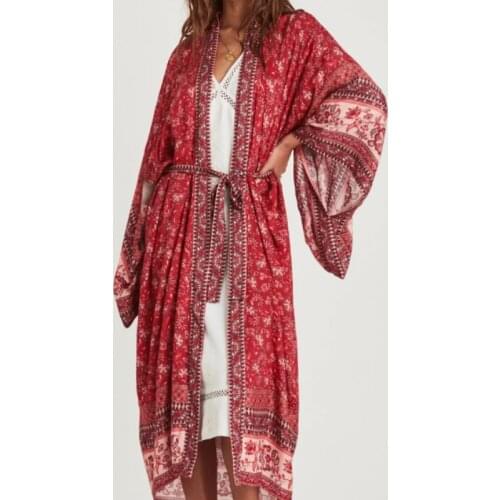 Happie Queens women floral print bat sleeve beach Bohemian Kimono dress Ladies V neck Tassel Summer Boho dress vestidos