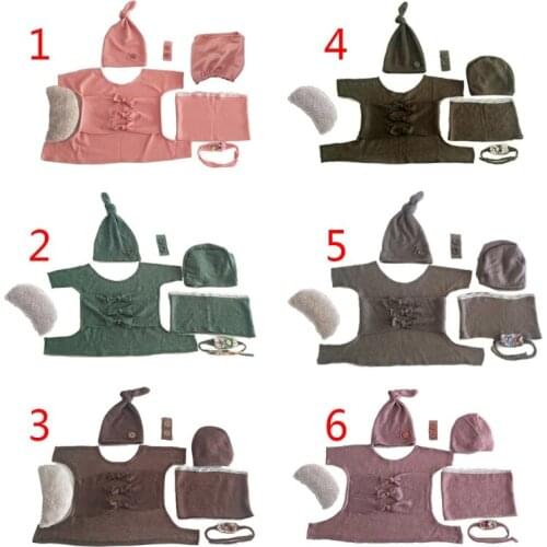 1Set Baby Soft Wrap Top Knot Hat Headband Pillow Newborn Photo Props Infant Shooting Outfits Costume for Boys Girls Gift