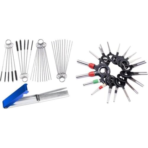 1 Set Carburetor Carbon Jet Cleaner ATV Welder Motorcycle & 1 Set Wire Terminal Removal Tool Car Wiring Crimp
