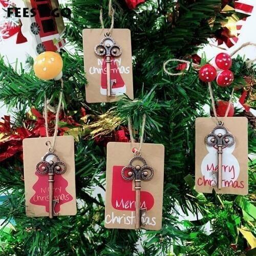 10PCS Christmas Tree Ornaments Kraft Paper Hanging Christmas Tree Ornaments with Key Bottle opener X-mas Tree Decoration 2020