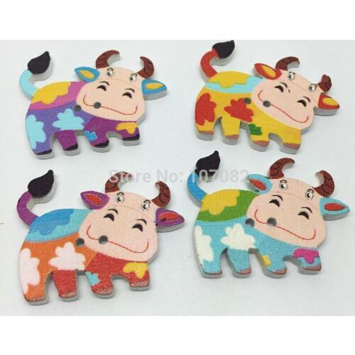 100pcs Cow Wood Buttons 34x27mm 2 Holes Sewing DIY Button Embellishments Scrapbooking Cardmaking Crafts