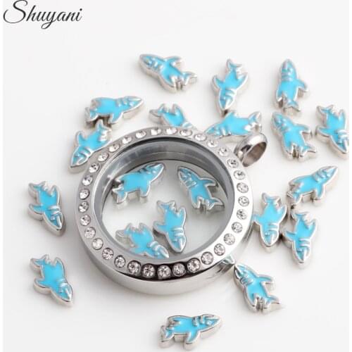 F410 Free Shipping Floating Locket Charms Enamel Animal Shark Charms For Glass Memory Locket 20pcs/lot