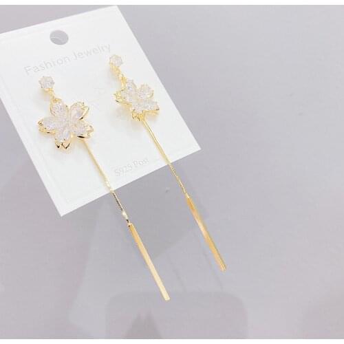 2021 New Arrival Unique Luxury Flower Stud Earrings for Women 14K Gold Plated Jewelry Zircon Long Earrings