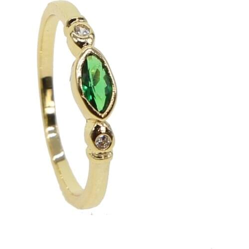 2021 Fashion Tiny Band Gold Color Rings With Oval Green Cz Paved Finger Rings For Party Gift