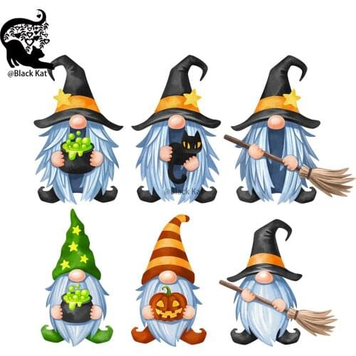 3Pcs Poison Pumpkin Broom Magic Hat Cat Gnome Cutting Dies Happy Halloween Gift Card Metal Stencil For DIY Scrapbooking Craft