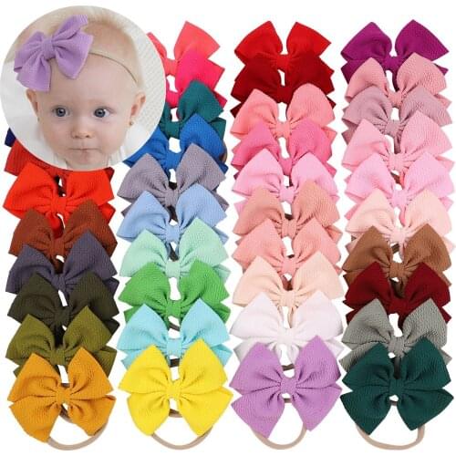 40PCS/Set 4.5'' Cute Bows Baby Headband For Girls Solid Nylon Infant Hair Band Elastic Newborn Headwear Party Photo Props