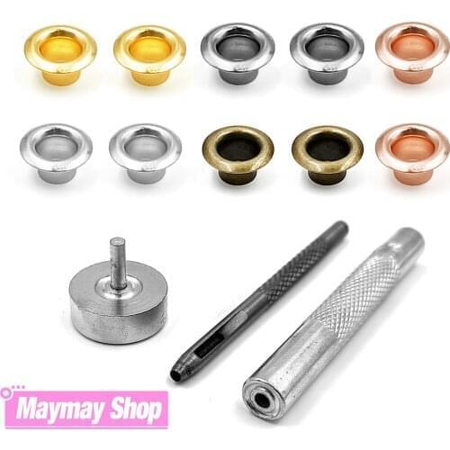 50pcs 5mm Hole Metal Eyelets Grommets with Washer Punch Set Tool Diy Leathercraft Accessories Clothes Shoes Belt Cap Bag Tags