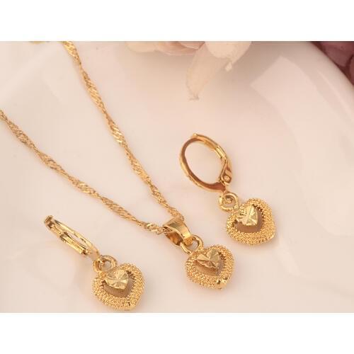 African Habesha Set Ethiopia heart pendant Necklace/Earrings Gold Color Dubai Sudan women girls Wedding bridal jewelry Gift