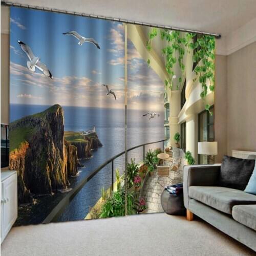 Balcony sea view curtains for bedroom living room High quality custom 3d curtain fabric