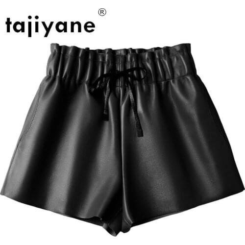 Real Women Streetwear Sheepskin High Waist Trousers Womens Shorts Genuine Leather Shorts Fspodenki Damskie TN2300