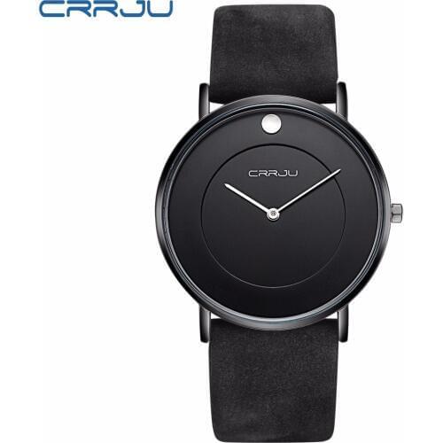 CRRJU New Brand Men Simple Sport Analog Quartz Watches with Black Leather Strap Fashion Mens Big Dial Clock Relogio Masculino