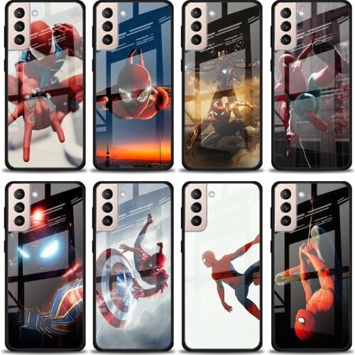 Spider Man Iron Man Tempered Glass Cover For Samsung Galaxy S21 Plus Ultra M21 M31 M51 A52 A72 Phone Case Coque