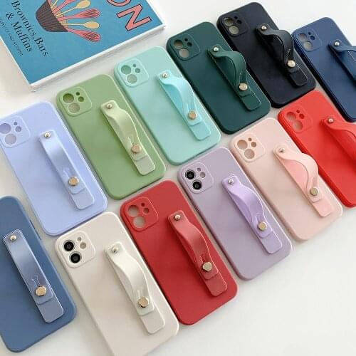 Phone Holder Case For iphone XR Xs max 12 11 Pro Max Soft TPU Wrist Strap Case For iphone 7 8 6 6s plus SE Back Cover