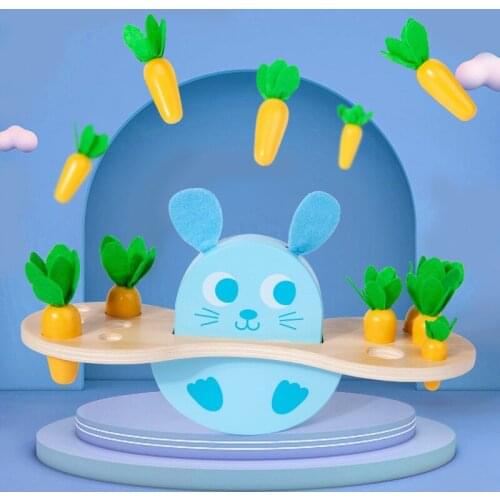 Montessori Wooden Toy Rabbit Balanced Radish Pulling Game Children Early Education Puzzle Logical Thinking Balance Toys
