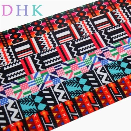DHK 7/8'' Free shipping geometrical plaid printed grosgrain ribbon Accessory hairbow headwear DIY decoration 22mm S743