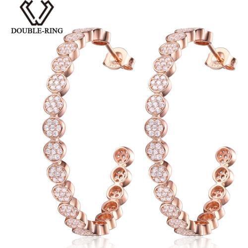 DOUBLE-R Round Natural White Topaz Hoop Earrings 100% Real 925 Sterling Silver Classical Fine Wedding Jewelry Earrings For Women