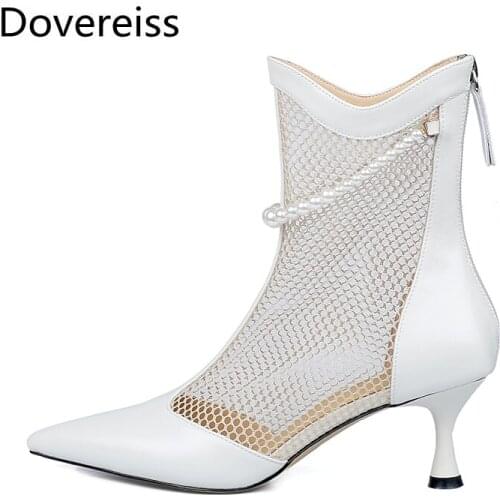 Dovereiss Fashion Womens Shoes summer White Apricot Elegant Ladies Boots Mesh Mature 33-40
