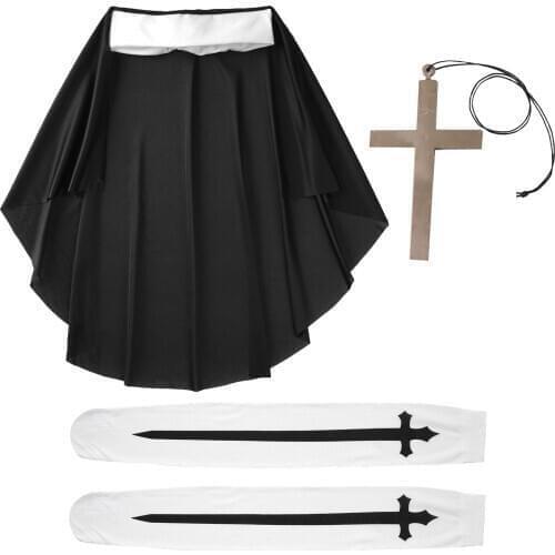 Halloween Nun Cosplay Costume Accessories Nun Hat Cross Necklace with Silk Stockings for Halloween Carnival Fancy Party Rolepaly
