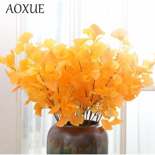 Fake leaves 3 branches Ginkgo biloba long branches simulation plants home wedding decoration ornaments silk flower arrangement