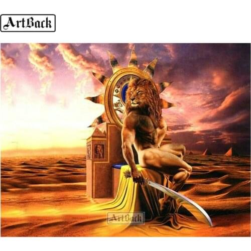Full square & round 5d diy diamond painting lion warrior sunset landscape diamond mosaic 3d diamond embroidery lion decoration