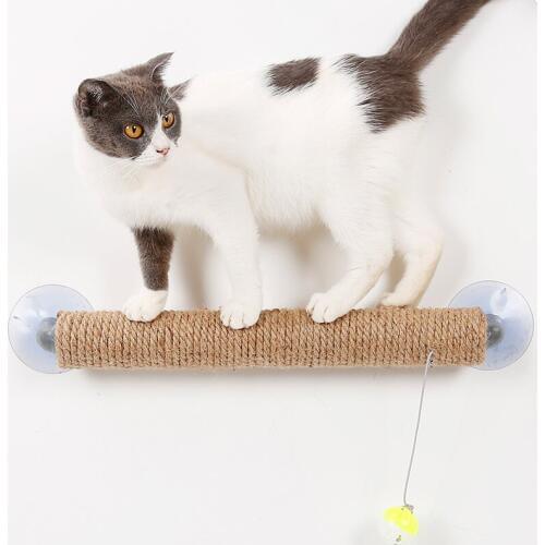 Cat Scratcher Post Cat Toy Climbing Frame Sharpen Claw Column Natural Jute with Strong Suction Cup and Bell Ball