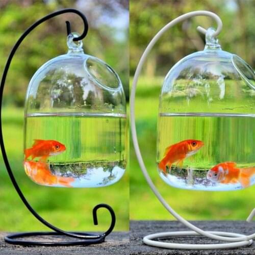 Round Shape Fish Tank Hanging Glass Aquarium Fish Bowl Flower Plant Vase with Rack Holder Home Decoration #7