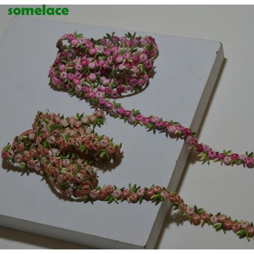 5-10Yds/Lot)1.5cm Wide Rose~Pink Mixed Floral High Quality Venise Lace DIY Handmade Lace Accessories Textile Fabrics