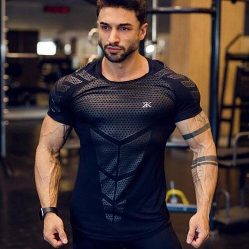 Men Compression Fitness T-Shirt Tight Sports Shirt Male Training Jogging Tops Gym Sportswear Quick Dry Breathable Shirts
