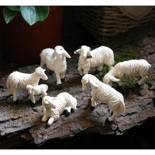 Set of 6 Miniature Sheep Farm Animal Figurine Lot Resin Mini White Sheep Miniature Fairy Garden Animal Party Decoration Ornament