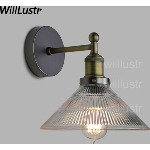 Willlustr pressed ribbed glass shade wall lamp loft style wall sconce lighting fitting bedside hotel restaurant cafe bar light