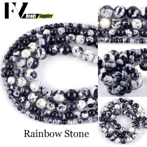 Natural Stone Black White Rain Flower Spot Beads 4/6/8/10/12mm Round Loose Mineral Beads For Jewelry Making DIY Bracelet Charm