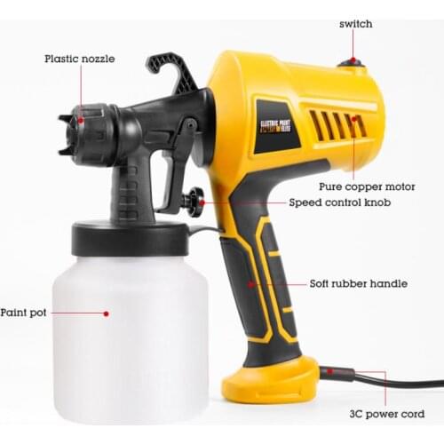 New Spray Gun 400W Home Electric Paint Sprayer 2.5mm Nozzle Easy Spraying 650ml Paint Gun Detachable Power Tools EU Plug 2021