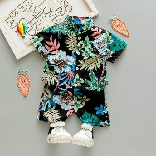 Baby Boys Clothes Outfit Summer Print Short-sleeved Shirt Shorts Suit Beach Fashion Handsome Boys Clothes 1 2 3 4 5 Years