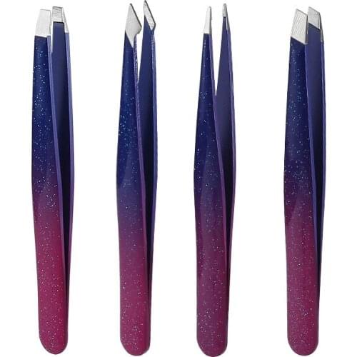 1 Set Gradient Glitter Stainless Steel Eyebrow Tweezers for Facial / Ingrown Hair Splint Hair Removal Eyebrow Plucker Tools