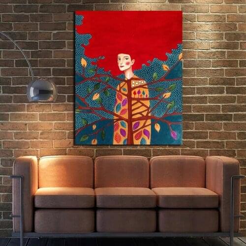 Nordic Poster Tree Girl Cuadros Canvas Painting Print Living Room Home Decoration Modern Wall Art Oil Painting Posters Pictures
