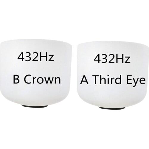 2 Pcs 8 Inch 432Hz Singing Bowl Perfect Sound Note Chakra Frosted Quartz Crystal Meditation B Crown & a Third-Eye