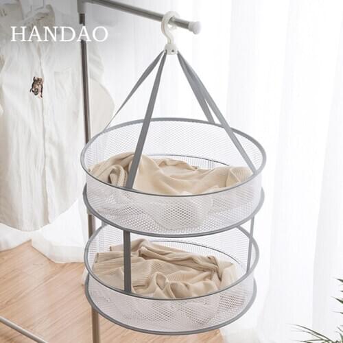 Gray Single-Layer Clothes Basket Double-Layer Foldable Large Clothes Net Wind-proof Net Bag Drying Rack Clothes Dryer