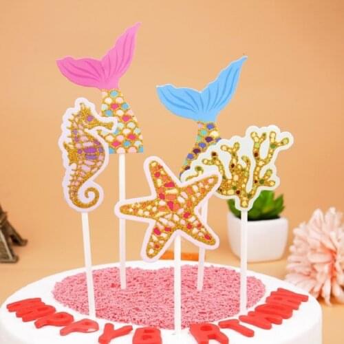 Mermaid Theme Party Insert Cake Topper Cupcake Dessert Decor Tool For Kids Birthday party decoration Baby Shower Baking Supplies