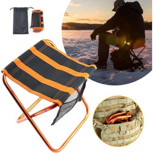 Ultralight Aviation Aluminum Outdoor Mesh Pocket Bag Folding Stool Mini Train Hiking Camping Chair Fishing Picnic BBQ Seat