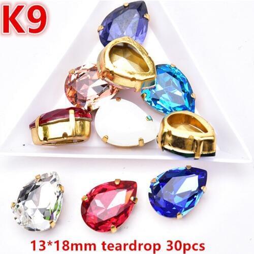 High Quality K9 Rhinestones With Gold Claw Crystal 13*18mm Teardrop Glass Strass Mix Color Sew On Dress Diy Accessories Garment
