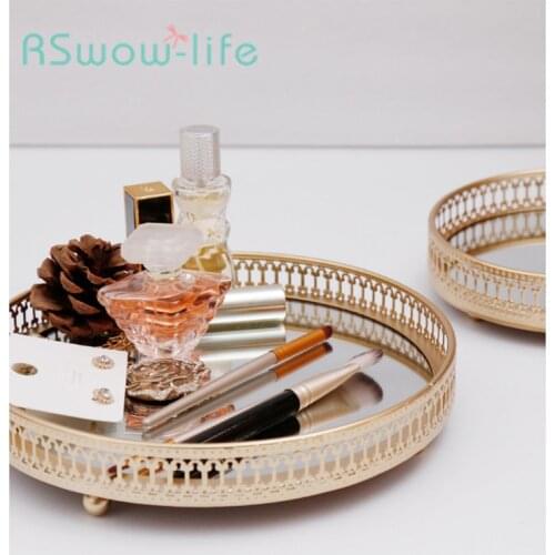 Wrought Iron with Mirror Jewelry Storage Box Makeup Storage Lipstick Holder Nail Stuff Living Room Restaurant Decoration