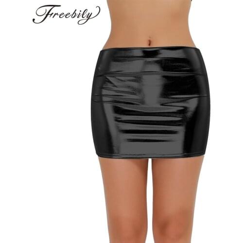 Women Shiny Patent Leather Wetlook Sexy Mini Skirt Festival Rave Clothes Nightclub Party Stage Performance Pole Dance Costume