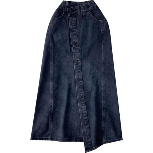 High Waist Denim Skirt 2021 Autumn New Female A-line Skirt Korean Fashion Hem Irregular Split Mid-length Black Skirt