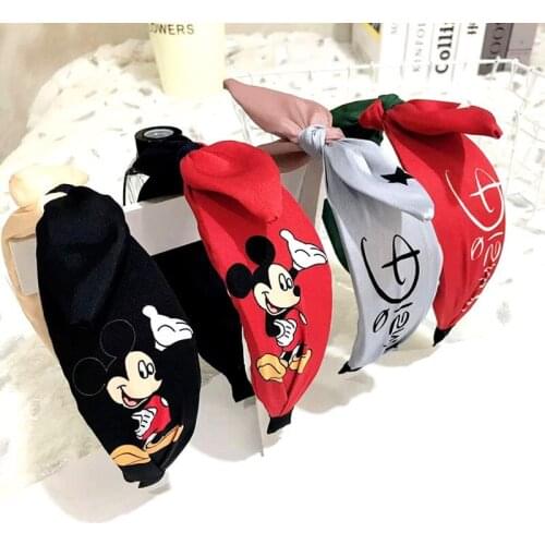 Cute Mickey Mouse Printing Hair Bow Headbands Women Girls Wide Side Hairband Top grade Rabbit Ear Hair Clip Hair Accessories