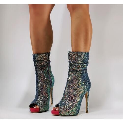 Crystal Bling Shoes Summer Ankle Botas For Women Open Toe Thin High Heels Sexy Sandal Fashion Boots Female Dropship Pumps