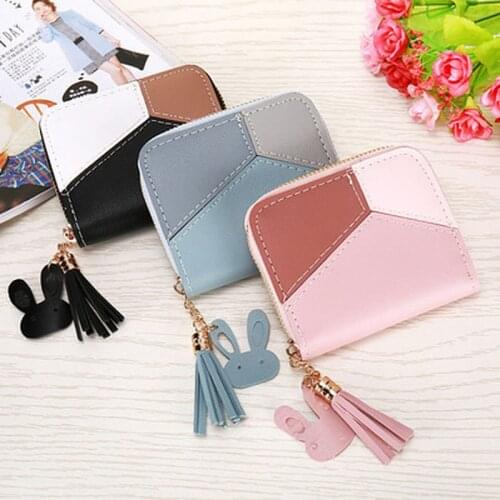 Geometric Leather Wallet Women Cute Coin Purse Girls Tampon Bag Pocket Pouch Card Holder Money Bag Pink Patchwork Wallet